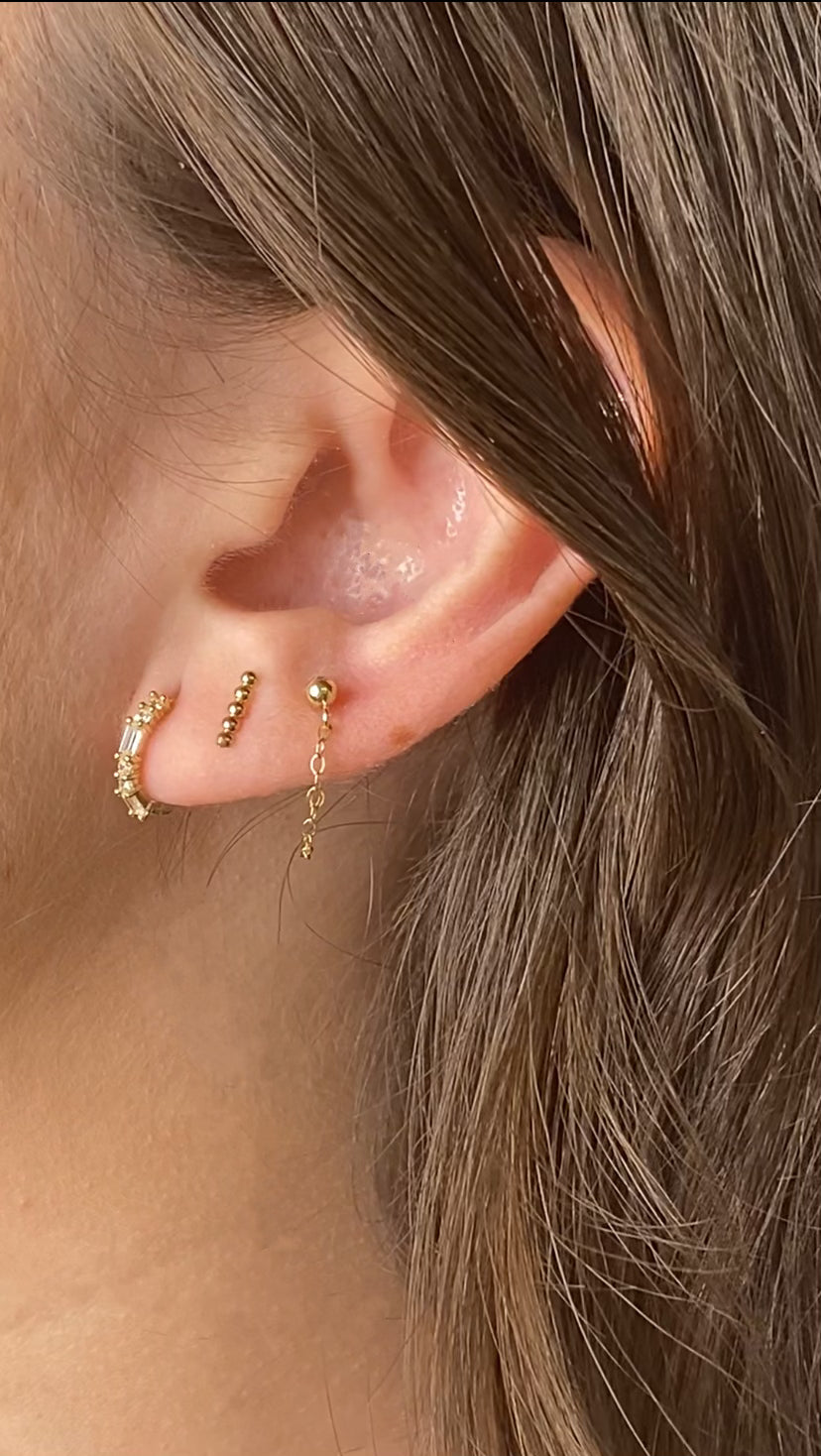 14K Gold Ball and Chain Earrings | Front to Back Design